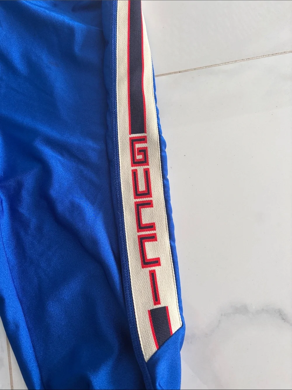 Gucci Royal Blue Leggings with Side Logo Stripe - Picture 3 of 5
